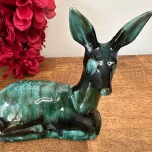 Blue Mountain Pottery Deer Figurine Vintage Canadian Green Drip Glaze Collectibl
